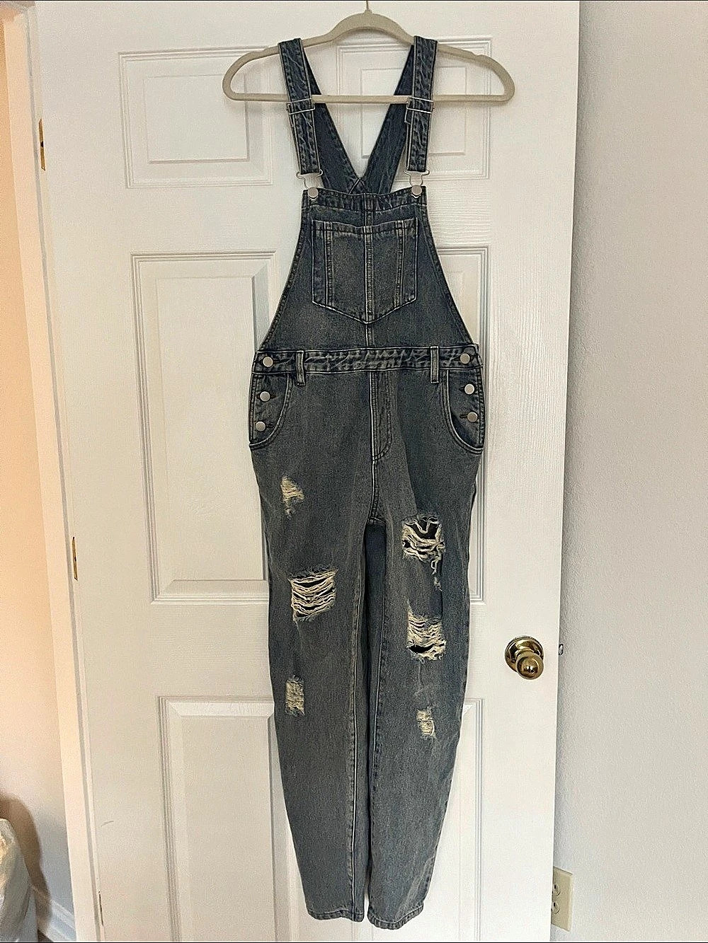 Vestique Distressed Denim Overalls Blue Medium